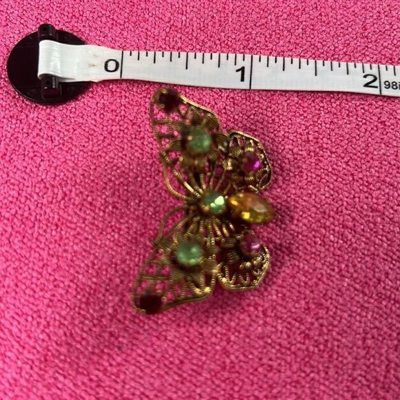 Vintage Delicate Gold Tone Butterfly With Rhinestones - Picture 4 of 5